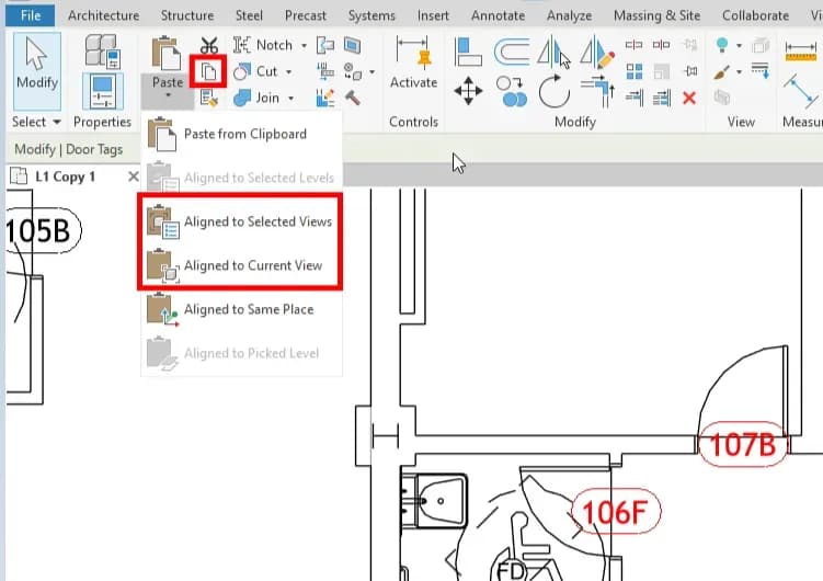 Copy tags between Revit views