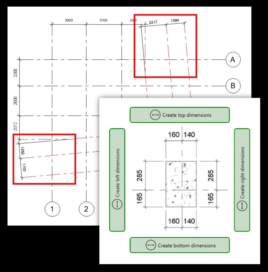 Automatic dimensioning of grids and walls